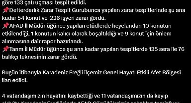 Bakan Yerlikaya: "Bugün itibarıyla Karadeniz Ereğli ilçemiz 'Genel Hayata Etkili Afet Bölgesi' ilan edildi"