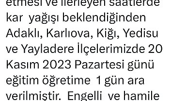 Bingöl'ün 5 ilçesinde okullar tatil edildi
