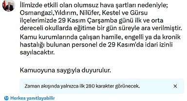 Bursa'da 5 ilçede okullar tatil edildi