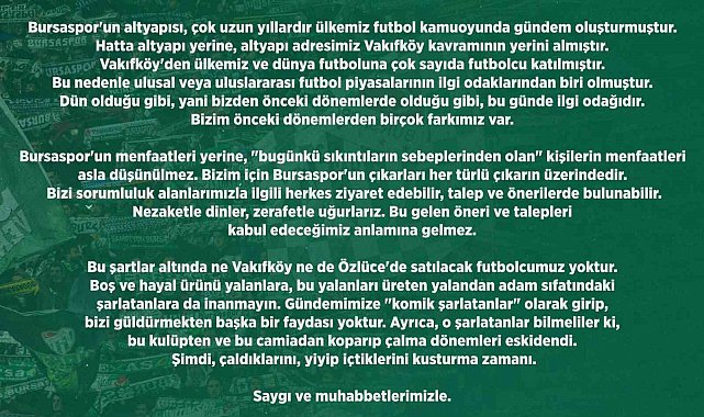 Bursaspor Kulübü: "Satılacak futbolcumuz yok"