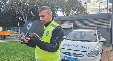 Fatih'te dron destekli yaya geçidi denetimi