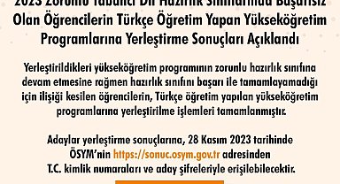 Hazırlık sınıflarındaki başarısız öğrencilerin "Türkçe programlara yerleştirme" sonuçları açıklandı