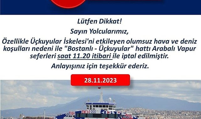 İzmir'de arabalı vapur seferleri iptal edildi