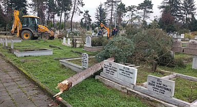 Şiddetli fırtına şehir mezarlığında hasara yol açtı