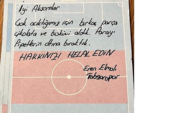 Trabzonsporlu oyuncular büfeden aldıkları çikolata ve bisküvilerin parasını not yazarak bıraktılar