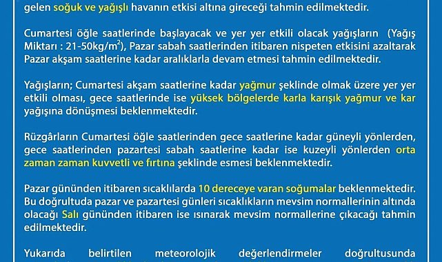 Uşak Valiliği'nden yağışlı ve soğuk hava uyarısı