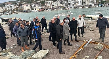 Yalova'da fırtınada zarar gören balıkçı barınağında inceleme