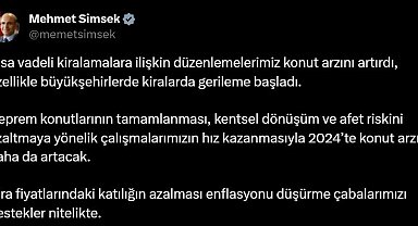 Bakan Şimşek: "Kira fiyatlarının azalması enflasyonu düşürme çabalarımızı destekliyor"