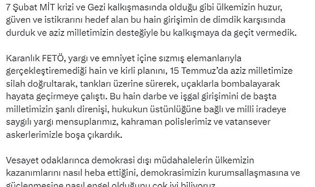Bakan Tunç: " FETÖ mensuplarının hukuka aykırı ve sahte delillerle hükümeti ve milli iradeyi hedef aldığı hain bir darbe girişimidir"