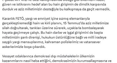 Bakan Tunç: " FETÖ mensuplarının hukuka aykırı ve sahte delillerle hükümeti ve milli iradeyi hedef aldığı hain bir darbe girişimidir"
