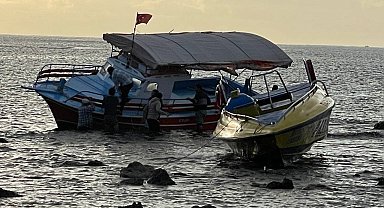 Barınaktaki balıkçı teknesini ipini çözüp çalmaya çalıştılar tekne karaya oturunca kaçtılar