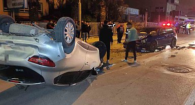 Bariyere çarpan otomobil ters döndü: 1 yaralı