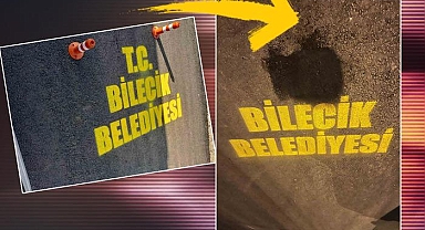 Bilecik'te yol üzerine yazılan yazı iki şehri karıştırdı 'Yan tarafına da onların adını yazsaydınız bari'