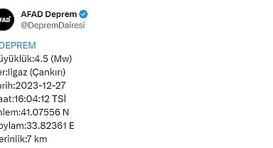 Çankırı'da 4.5 büyüklüğünde deprem