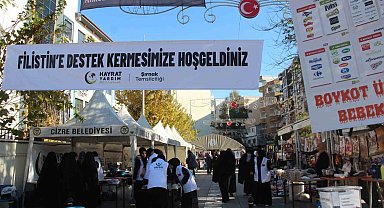 Cizre'de Gazze yararına yardım çadırı kuruldu