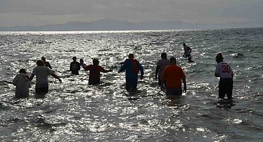 Didim'de sokak hayvanları için denize girdiler