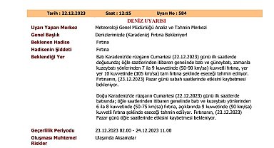 Karadeniz'de fırtına uyarısı: 105 kmsa tam fırtına bekleniyor