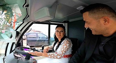 Kullandığı süpürge aracı gelin arabası oldu