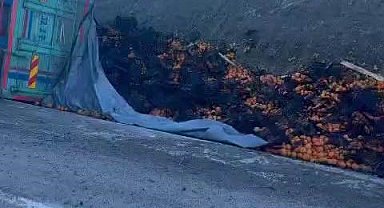 Mandalina yüklü kamyon yan yattı: 1 yaralı