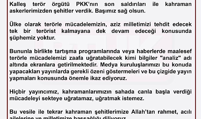 RTÜK Başkanı Şahin: "Hiçbir yayıncımız, kahramanlarımızın sahada canla başla verdiği mücadeleyi sekteye uğratamaz"