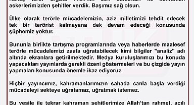 RTÜK Başkanı Şahin: "Hiçbir yayıncımız, kahramanlarımızın sahada canla başla verdiği mücadeleyi sekteye uğratamaz"