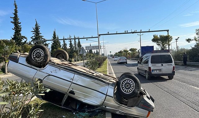 Takla atan otomobildeki iki kişi yaralandı