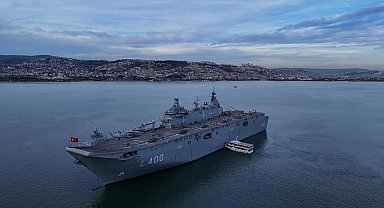 TCG Anadolu tüm heybetiyle havadan görüntülendi