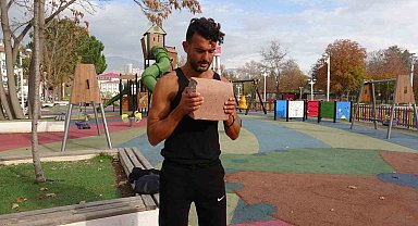Tokatlı vatandaşın spor aşkı sınır tanımıyor, dambıl yerine taş kullanıyor