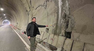 Artvin-Yusufeli karayolundaki 39 tünelden biri olan T14 Tüneli'nde oluşan çatlaklar ve açılmalar sürücüleri tedirgin ediyor