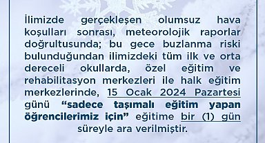 Artvin'de taşımalı eğitime 1 gün ara verildi