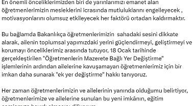 Bakan Tekin: "Ailelerine kavuşamayan öğretmenlerimiz için bir imkan daha sunarak, ek yer değiştirme hakkı tanıyoruz"