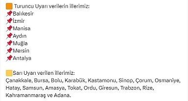 Bakan Yerlikaya'dan 7 il için turuncu, 18 il için sarı kodlu uyarı