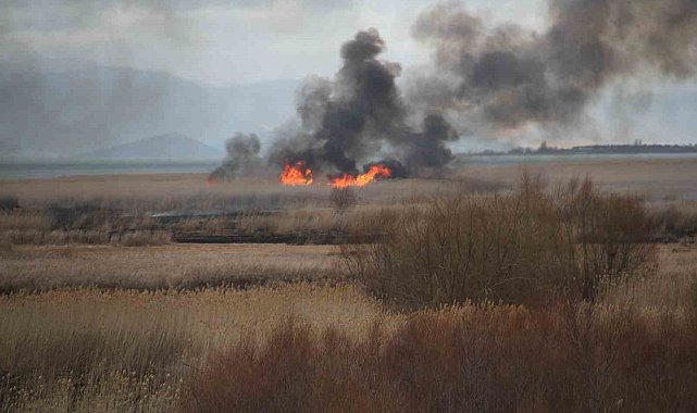 Beyşehir Gölü Milli Parkı'nda sazlıklar alev alev yandı