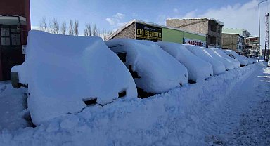 Çaldıran'da kar kalınlığı 47 santimetreyi buldu, araçlar kara gömüldü
