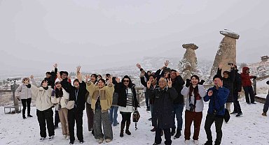 Karlı Kapadokya havadan görüntülendi