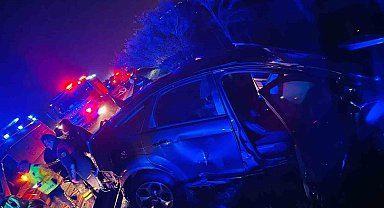 Kontrolden çıkan otomobil bariyerleri aşarak yol kenarına uçtu: 1 yaralı