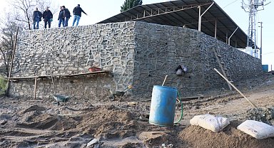 Nazilli Belediyesi'nin, Eycelli'deki istinat duvarını tamamladı
