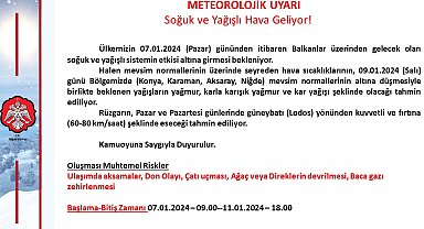 Niğde Valiliği Uyardı! Soğuk ve kar yağışı geliyor