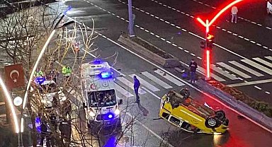 Takla atan aracın sürücüsü yara almadan kurtuldu