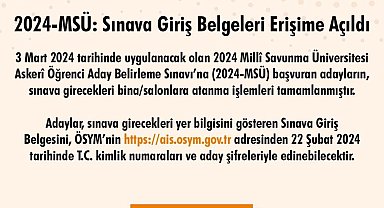 2024-MSÜ sınava giriş belgeleri erişime açıldı