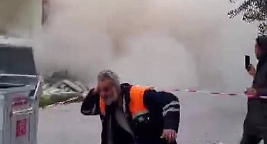 6 katlı binanın yerle bir olmasıyla yaşanan panik kamerada