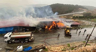 Çanakkale'de dama yıldırım düşmesi sonucu 2 bin balya saman yandı, 29 büyükbaş hayvan yanmaktan kurtarıldı