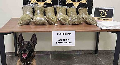 Çanakkale'de piyasa değeri 6 milyon TL olan 11 kilo 900 gram sentetik kannabinoid ele geçirildi