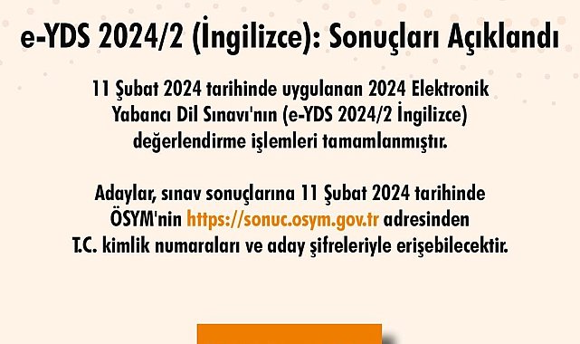 e-YDS İngilizce sonuçları açıkladı