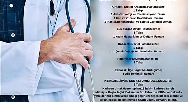 Kırklareli'ne 13 doktor kadrosu tahsis edildi