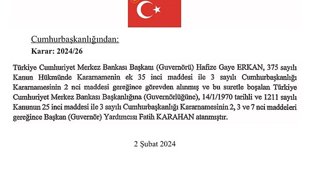 Merkez Bankası Başkanlığına Fatih Karahan atandı