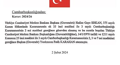 Merkez Bankası Başkanlığına Fatih Karahan atandı