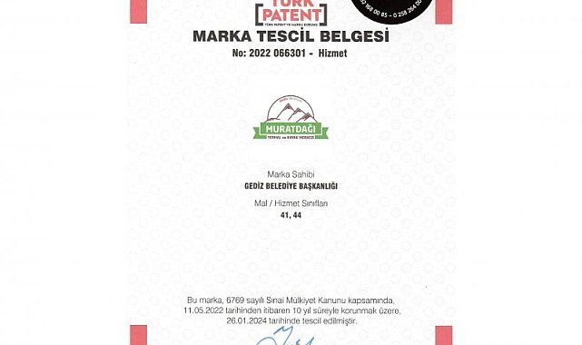 Murat Dağı Termal Kayak Merkezi marka tescil belgesi alındı