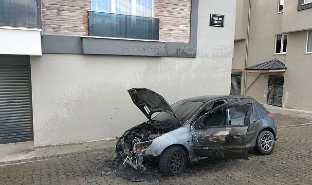 Park halindeyken yanan otomobil kullanılamaz hale geldi