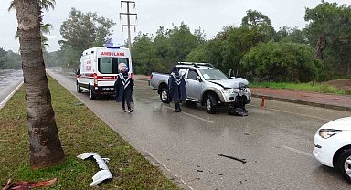 Yolda kayan kamyonet refüjdeki palmiyeye çarptı: 2 yaralı